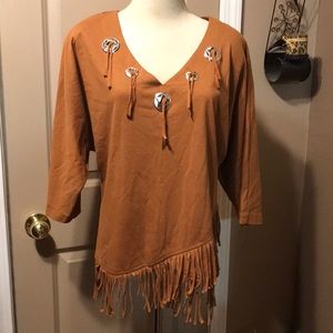 Back road blues western fringe shirt size large